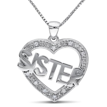 Diamond Heart "Sister" Pendant with Chain in Sterling Silver