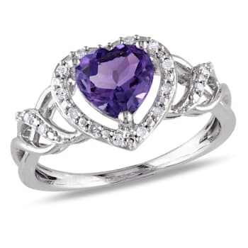 1 1/10 CT TGW Amethyst and 1/10 CT TW Diamond Open Heart Crossover Ring
in Sterling Silver