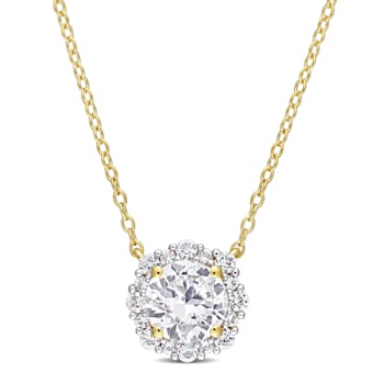 1 7/8 CT TGW Created White Sapphire Halo Necklace in Yellow Plated
Sterling Silver