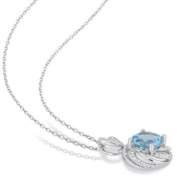 2 1/2 CT TGW Sky Blue Topaz, White Topaz and Diamond Swirl Pendant with
Chain in Sterling Silver