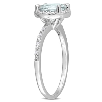 1 1/7 CT TGW Aquamarine and Diamond Accent Halo Ring in Sterling Silver