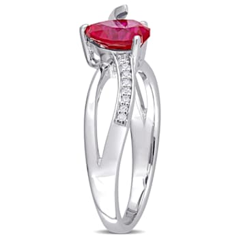 1 5/8 CT TGW Created Ruby and Diamond Accent Heart Ring in Sterling Silver