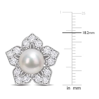 8.5-9MM Freshwater Cultured Pearl and Created White Sapphire Earrings in
Sterling Silver
