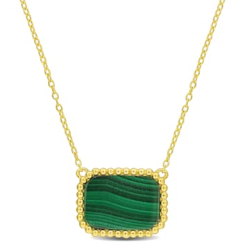 5 CT TGW Malachite Necklace with Beaded Halo in Yellow Plated Sterling  Silver