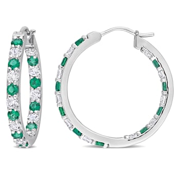 2 3/8 CT TGW Created Emerald and Created White Sapphire Hoop Earrings in
Sterling Silver