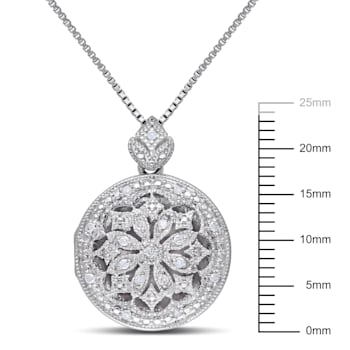 1/10 CT TW Diamond Floral Vintage Locket Pendant with Chain in Sterling Silver
