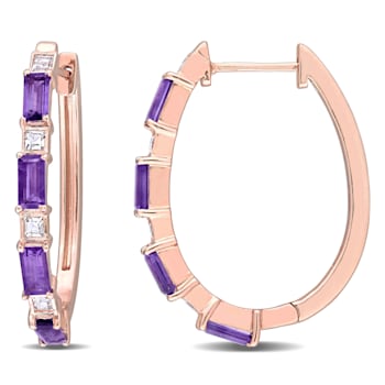 2 1/6 CT TGW African-Amethyst White Topaz Hoop Earrings in Rose Plated
Sterling Silver
