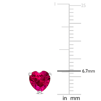 2 CT TGW Heart Shape Created Ruby Stud Earrings in Sterling Silver