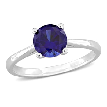1 5/8 CTW Created Blue Sapphire Solitaire Ring in Sterling Silver