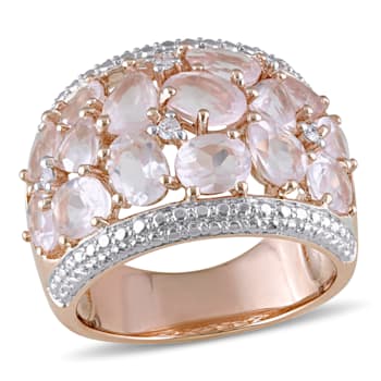 6 CT TGW Rose Quartz and Diamond Accent Floral Ring in 18K Rose Gold
Over Sterling Silver