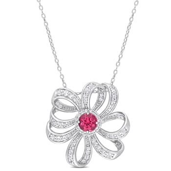 2 3/4 CT TGW Pink Topaz and White Topaz Flower Pendant with Chain in
Sterling Silver