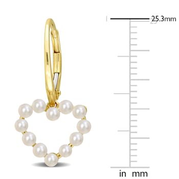 2-2.5MM Freshwater Cultured Pearl Heart Earrings in 14K Yellow Gold