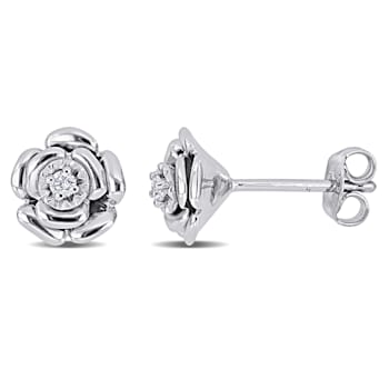 Diamond Floral Stud Earrings in Sterling Silver