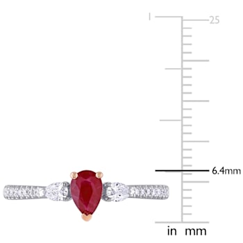 2/8 CT TGW Ruby and 1/4 CT TW Diamond 3-stone Ring in 2-tone 14K White
& Rose Gold