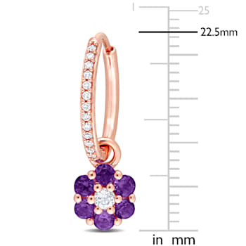 1 1/4 CT TGW Garnet and White Topaz and 1/8 CT TDW Diamond Floral Huggie
Earrings in 10K Rose Gold