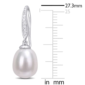 8.5-9MM Freshwater Cultured Pearl and Diamond Accent Shepherd Hook
Earrings in Sterling Silver