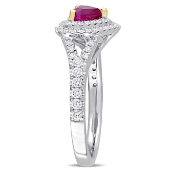 3/5 CT TGW Ruby and 2/5 CT TW Diamond Double Halo Ring in 14K White Gold