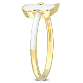 0.01 CT TGW Created White Sapphire Floral White Enamel Ring in Yellow
Plated Sterling Silver