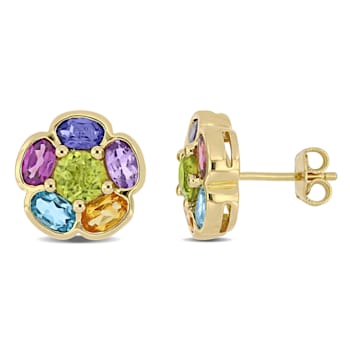 3 5/8 CT TGW Multi Gemstone Floral Stud Earrings in 18k Yellow Gold Over
Sterling Silver
