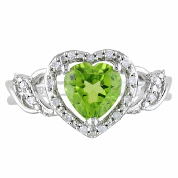 1 1/3 CT TGW Peridot and 1/10 CT TW Diamond Heart Ring in Sterling Silver