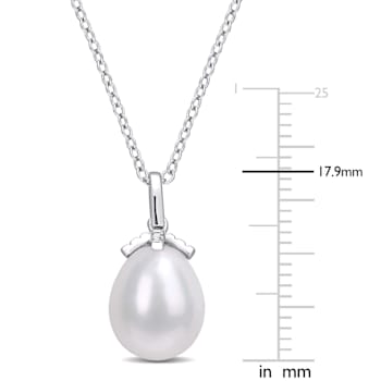 8.5-9MM Freshwater Cultured Pearl Drop Pendant with Chain in Sterling Silver