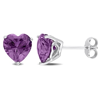 4 1/2 CT TGW Heart Simulated Alexandrite Stud Earrings in Sterling Silver