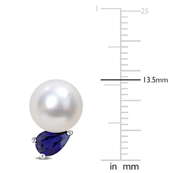 8-9MM South Sea Cultured Pearl and 1 1/3 CT TGW Created Blue Sapphire
Earrings in Sterling Silver