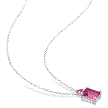 3 1/6 CT TGW Octagon Pink Topaz Trilliant Ruby and Diamond Accent
Necklace in Sterling Silver