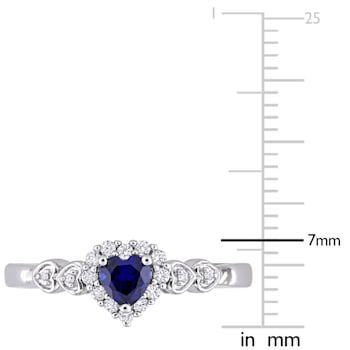 3/8 CT TGW Created Blue and White Sapphire, Diamond Accent Halo Ring in
Sterling Silver