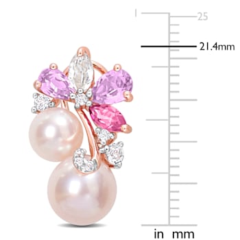 Pink Cultured Pearl, Rose de France and Topaz Earrings in 18K Rose Gold
Over Sterling Silver