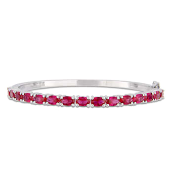 11-1/4 CT TGW Oval-Cut Created Ruby Bangle in Sterling Silver