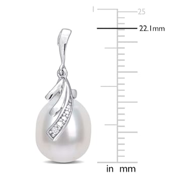 8-8.5 MM Freshwater Cultured Pearl and Diamond Accent Feather Stud
Earrings in Sterling Silver