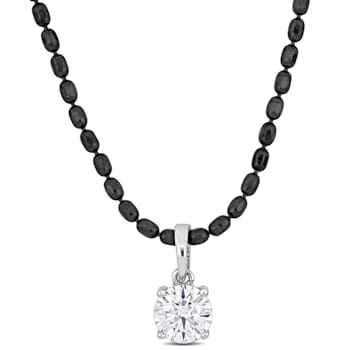 1 CT DEW Created Moissanite Solitaire Pendant, Diamond Cut Chain
Sterling Silver with Black Rhodium