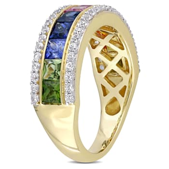 3 CT TGW Multi-Color Sapphire Ring in 14K Yellow Gold