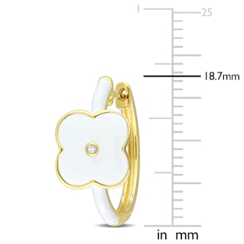 Created White Sapphire Floral White Enamel Earrings in 18k Yellow Gold
Over Sterling Silver