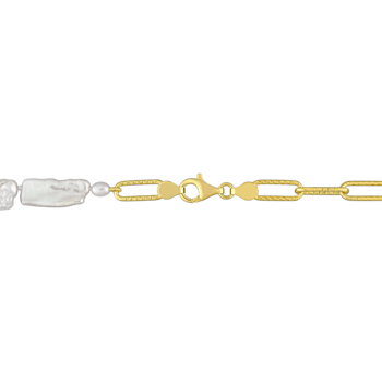5-7 MM Freshwater Cultured Pearl Link Chain Necklace in 18K Yellow Gold
Over Sterling Silver