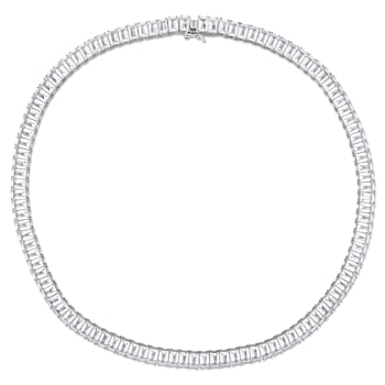 73 1/2 CT TGW Created White Sapphire Tennis Necklace in Sterling Silver