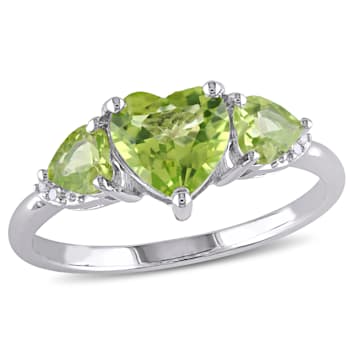 1 7/8 CT TGW Peridot and Diamond Accent Heart Ring in Sterling Silver