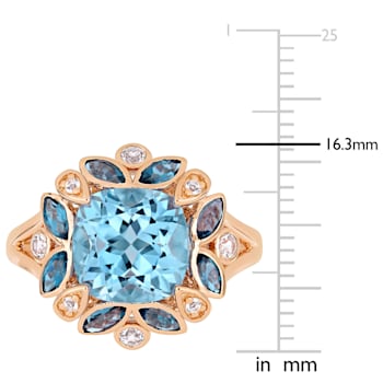4 4/5 CT TGW London Blue, Sky Blue Topaz with White Topaz Floral Ring in
Rose Plated Sterling Silver