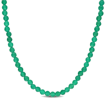 16 CT TGW Green Onyx Beaded Necklace with Yellow Plated Sterling Silver