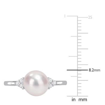 7.5-8MM Freshwater Cultured Pearl and 1/10 CT TGW White Cubic Zirconia
Ring in Sterling Silver