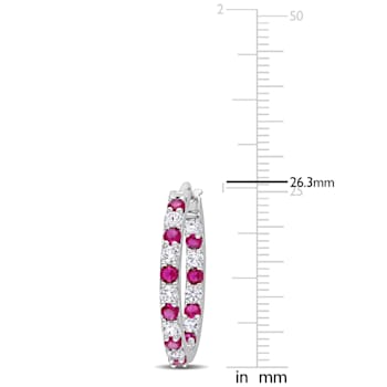 3 5/8 CT TGW Created Ruby and Created White Sapphire Hoop Earrings in
Sterling Silver