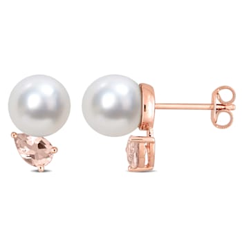 8-9MM South Sea Cultured Pearl and 4/5 CT TGW Morganite Stud Earrings in
Rose Plated Sterling Silver