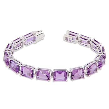 45 CT TGW Emerald-Cut Amethyst Tennis Bracelet in Sterling Silver