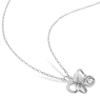Diamond Floral Pendant with Chain in Sterling Silver