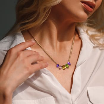 3 1/5 CT TGW Amethyst, Citrine, Morganite and Peridot Drop Necklace in
Yellow Plated Sterling Silver