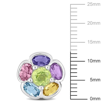 3 3/4 CT TGW Multi Gemstone Floral Stud Earrings in Sterling Silver