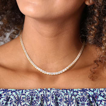 33 CT TGW Created White Sapphire Tennis Necklace in Yellow Plated
Sterling Silver