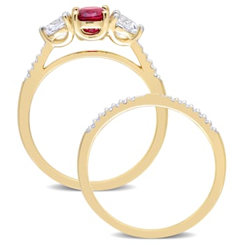 1 4/5 CT TGW Created Ruby Created White Sapphire and 1/10 CT TW Diamond
Ring Set in 10K Yellow Gold