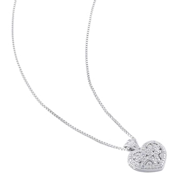 Diamond Heart Locket Pendant with Chain in Sterling Silver